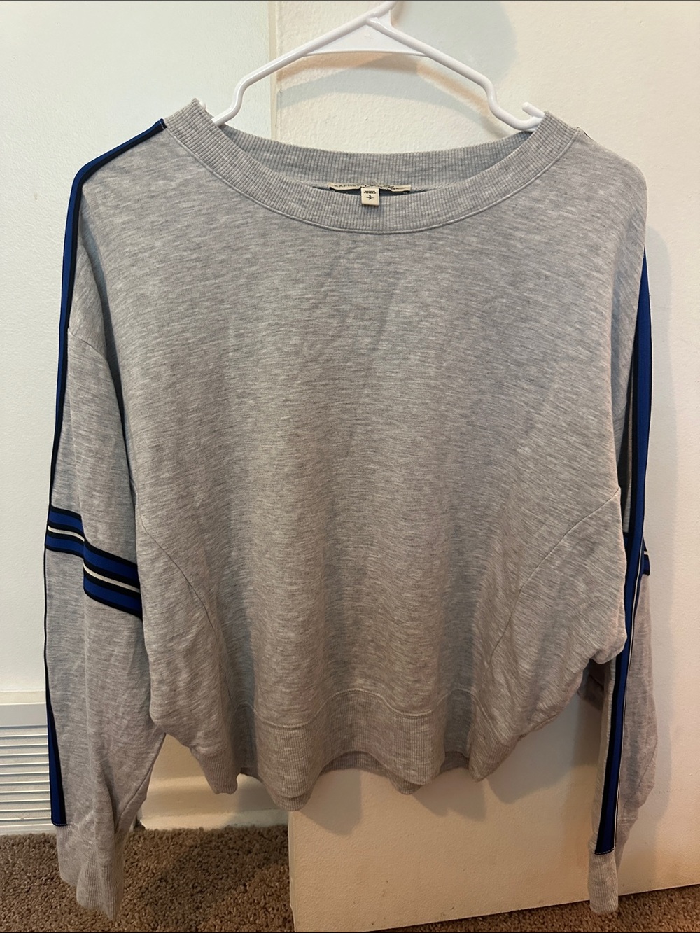 Express Gray Sweatshirt with Blue Stripe Detail